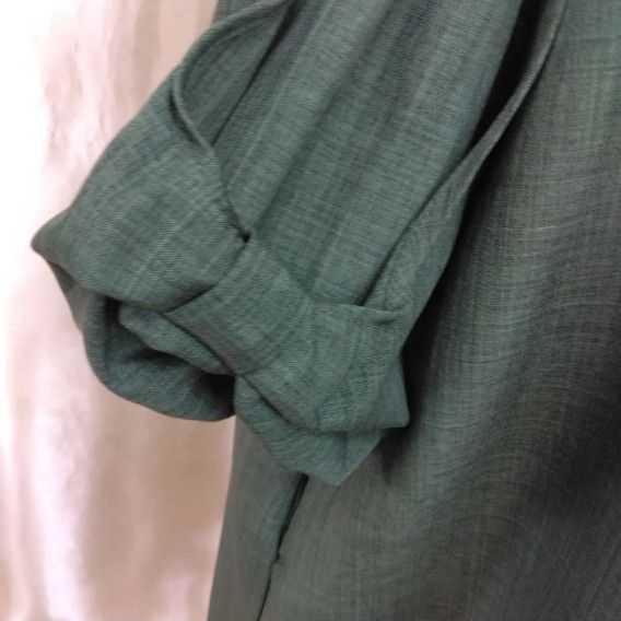 新品　M-L   袖リボン　ゆったり　チュニック　ワンピース　グリーン緑