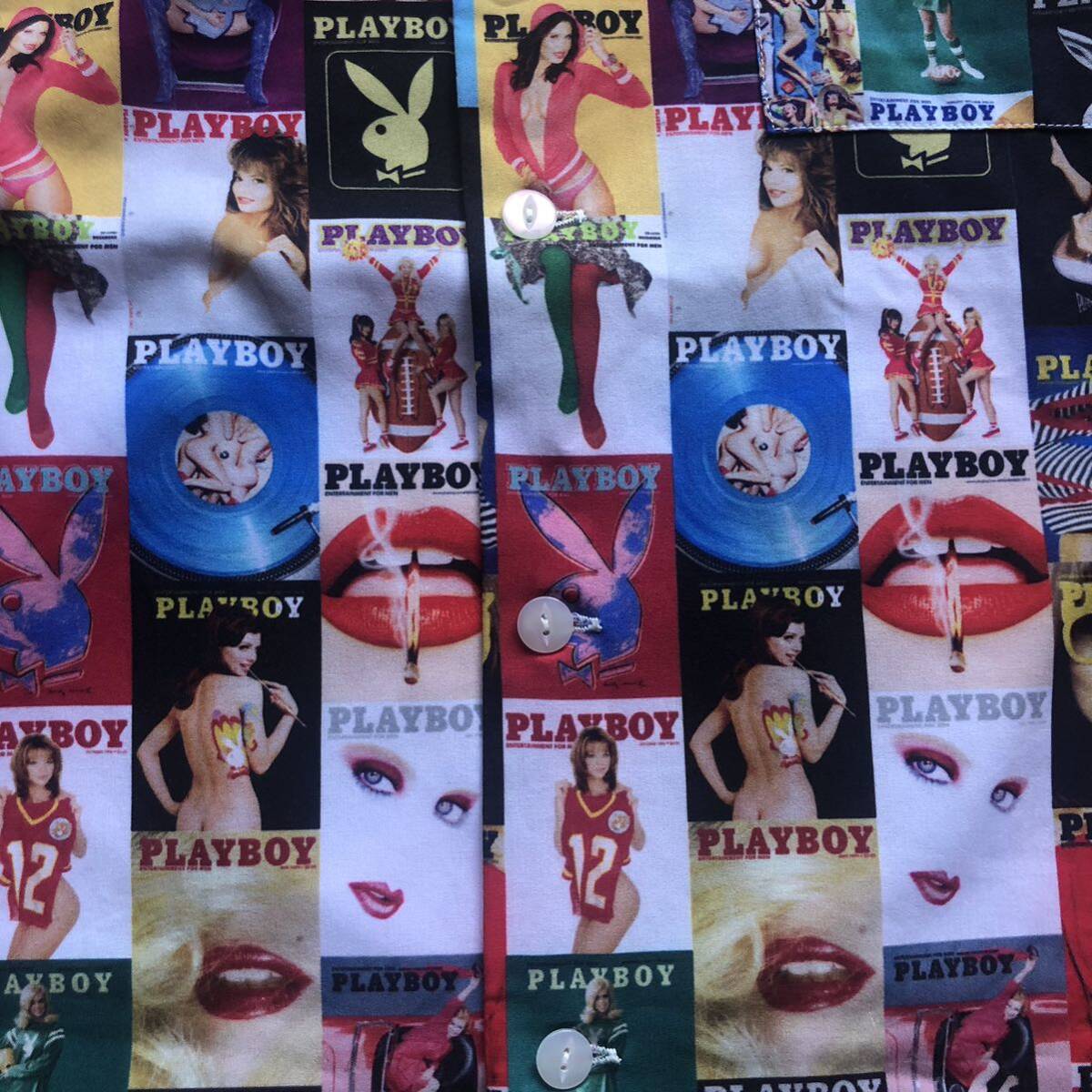 送料370円　【FREAK'S STORE】フリークスストア　別注 PLAYBOY プレイボーイ　復刻　表紙　総柄半袖シャツ アロハシャツ L_画像5