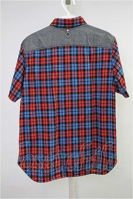 JUNYA WATANABE COMME des GARCONS / silver chewing gum check short sleeves shirt [ used ] 20-09-14-013-1-BL-JY-OD-ZH