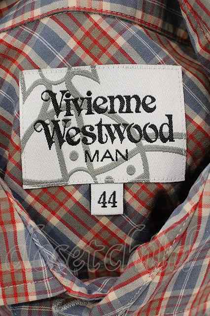 【USED】Vivienne Westwood MAN //高襟チェックシャツ 44 ブラウンｘブルーグレイ 【中古】 O-24-02-25-084-bl-YM-OS_画像5