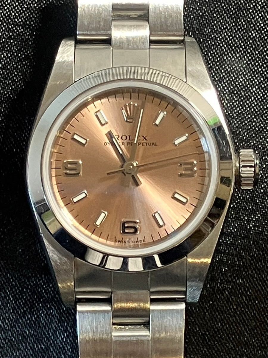 E/1002 美品 稼働品 ロレックス オイスター パーペチュアル レディース 自動巻 ピンク Rolex 腕時計 の画像2