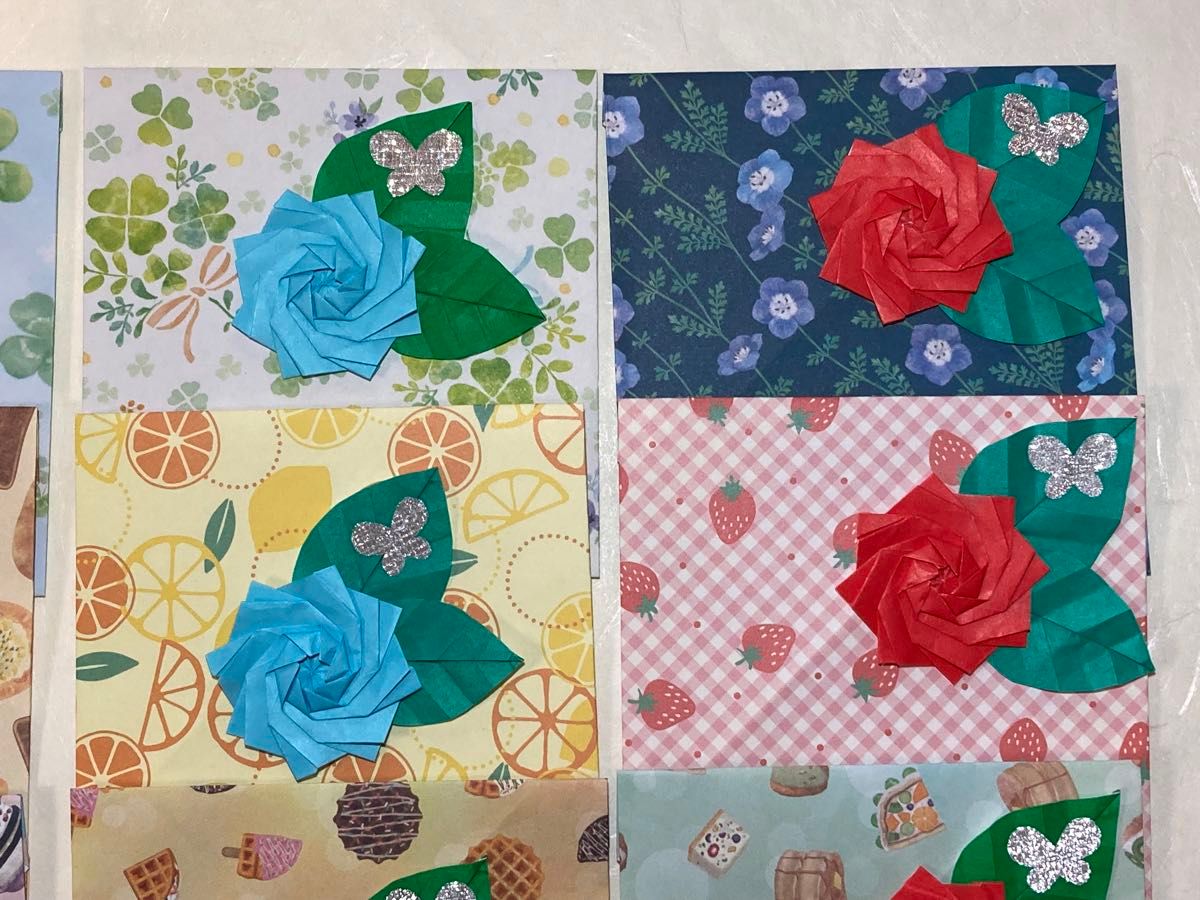 【折り紙ハンドメイド】折り紙　封筒と薔薇の花　16セット　ポチ袋