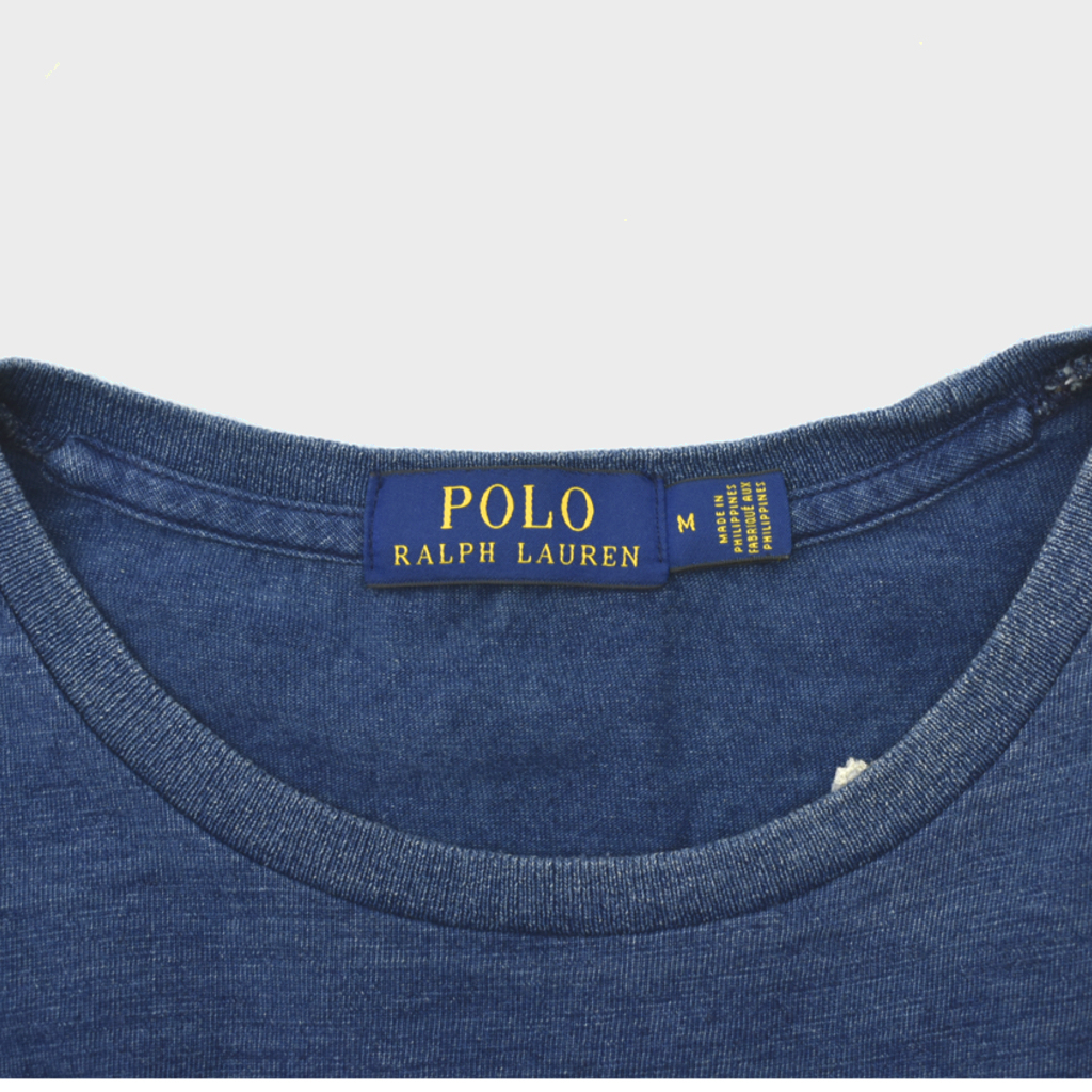 良品 POLO RALPH LAUREN ポロ ラルフローレン 藍 インディゴ コットン 刺繍 Tシャツ size.M アロハ ハワイアン RRL _画像6