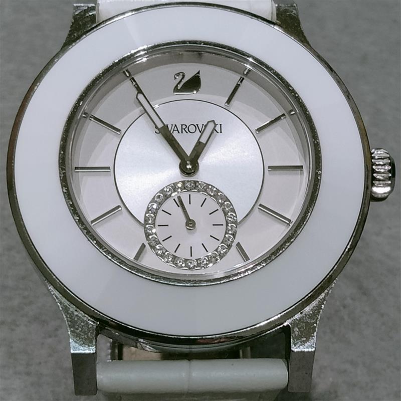 #5475 箱付 スワロフスキー SWAROVSKI OCTEA CLASS/WHITE 白 ウォッチ 腕 時計 スモールセコンド レザー ベルト レディース の画像2