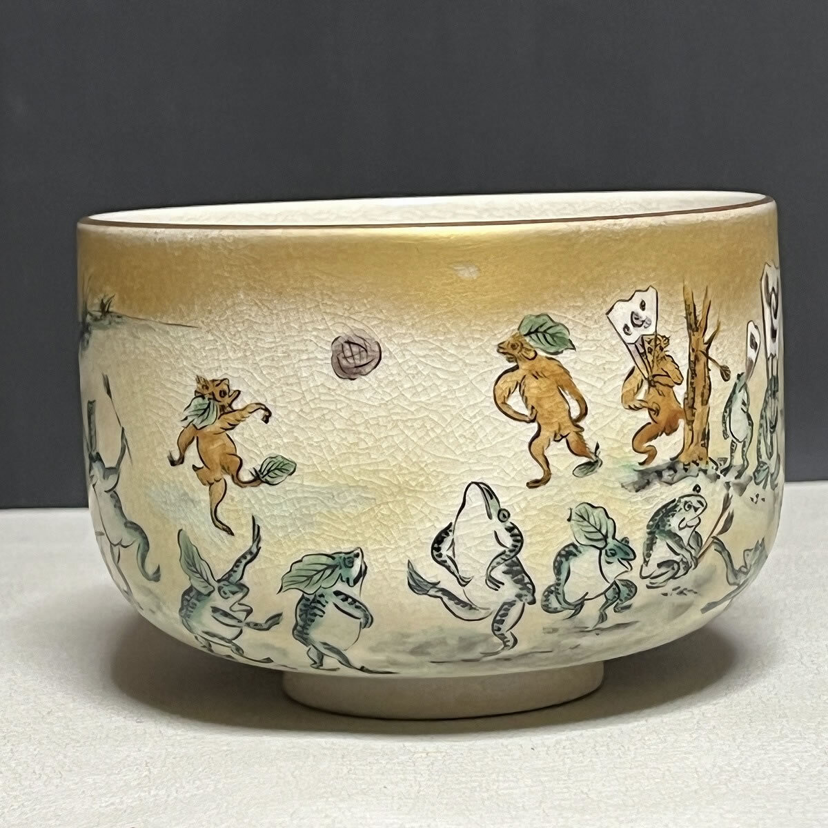 九谷焼 抹茶碗 3客 松堂 筆 鳥獣戯画 戯画絵巻 共箱 数茶碗 茶道具【k3016】_画像10