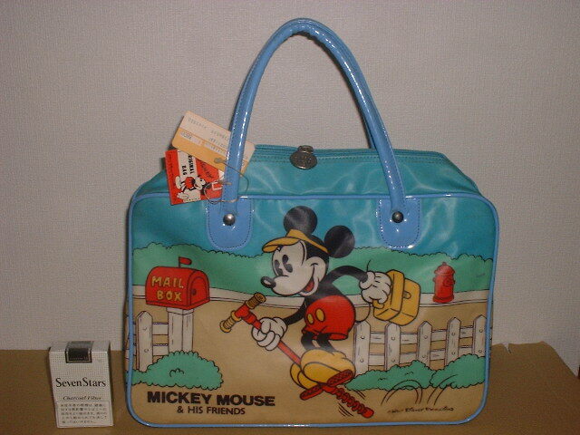  Mickey Mouse. old bag vinyl coat light blue series made in Japan unused tote bag retro 