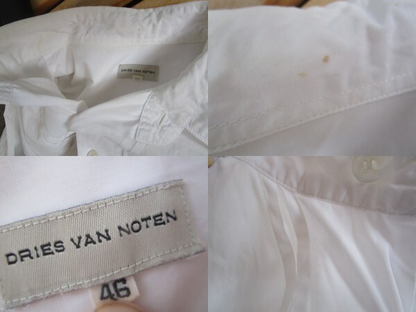即決 2000年代初頭 DRIES VAN NOTEN ドリスヴァンノッテン Archive 初期 プリーツ装飾 半袖ドレスシャツ メンズ 46 大き目 白_画像9