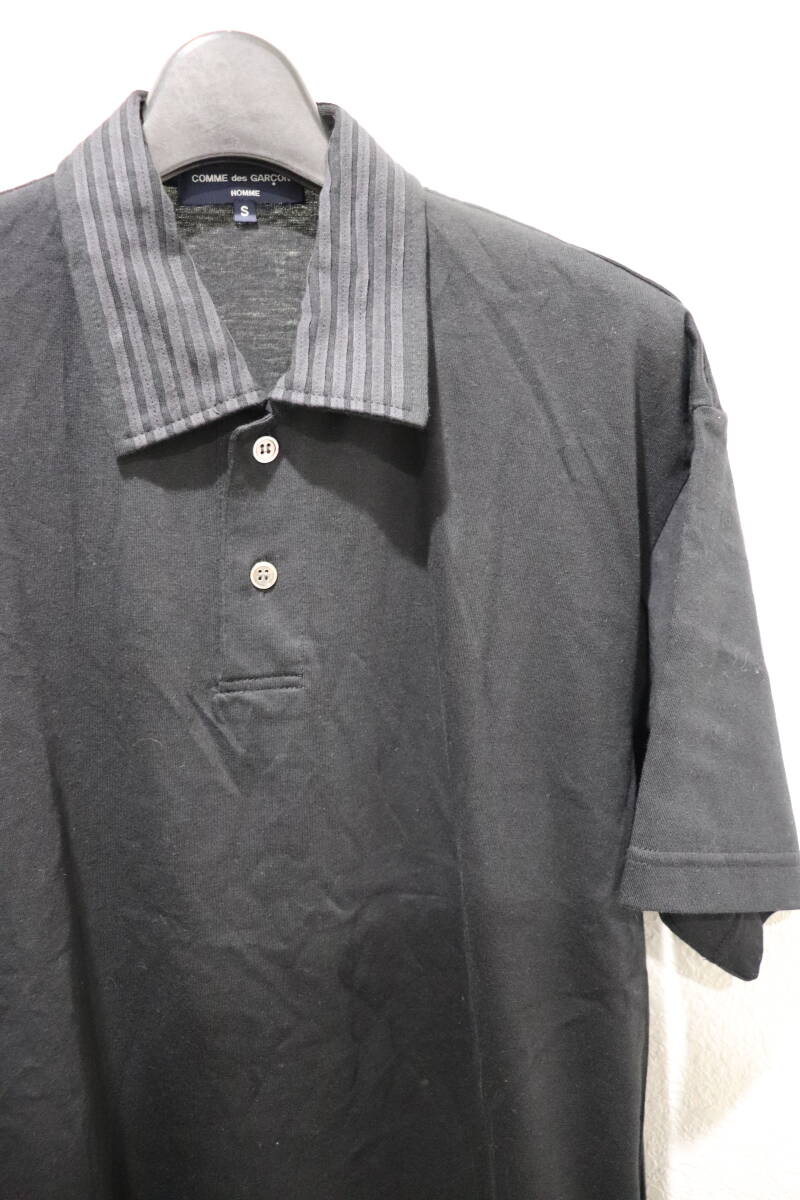 即決 07SS COMME des GARCONS HOMME コムデギャルソンオム 2007SS Archive 襟ラインテープ装飾 半袖カットソーポロシャツ メンズ S 大き目_画像1