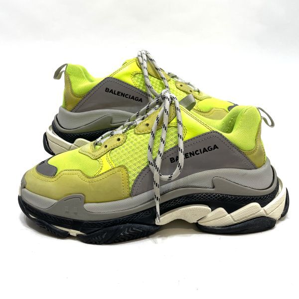 BALENCIAGA Triple S EU41 バレンシアガ トリプル エス ネオンイエロー×グレー 厚底 ソール シューズ ダットスニーカー 正規品_画像3