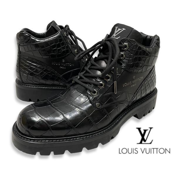 LOUIS VUITTON LV COUNTRY ANKLE BOOT ルイ・ヴィトン クロコ アリゲーター カントリー アンクルブーツ レザー シューズ 6 ブラック 正規品_画像1