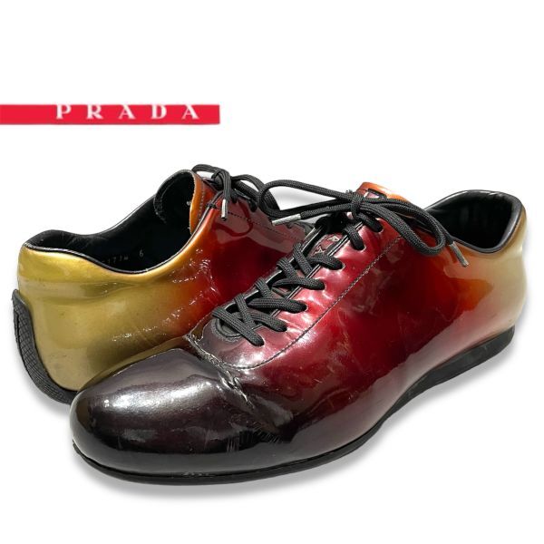 正規品 PRADA SPORTS プラダ スポーツ E1714 グラデーション レースアップ エナメル レザー シューズ ローカット スニーカー 6 メンズ_画像1