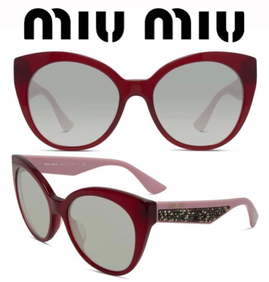 即納】希少 Miu Miu ミュウミュウ レッド ピンク キャットアイ 即納】希少 Miu Miu ミュウミュウ レッド ピンク キャットアイ