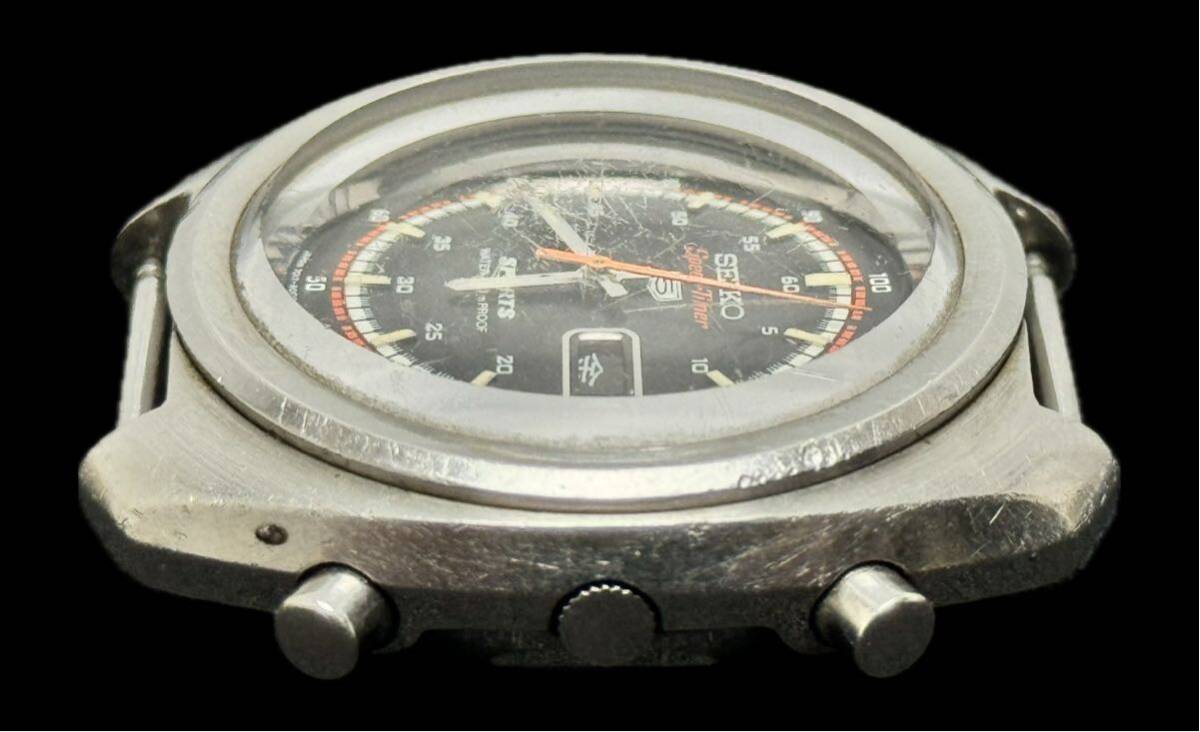 AZ-895 SEIKO セイコー 5 SPORTS speed Timer 7017-8000 5スポーツ スピードタイマー 腕時計 自動巻き ストップウォッチ 黒文字盤 稼働確認_画像5