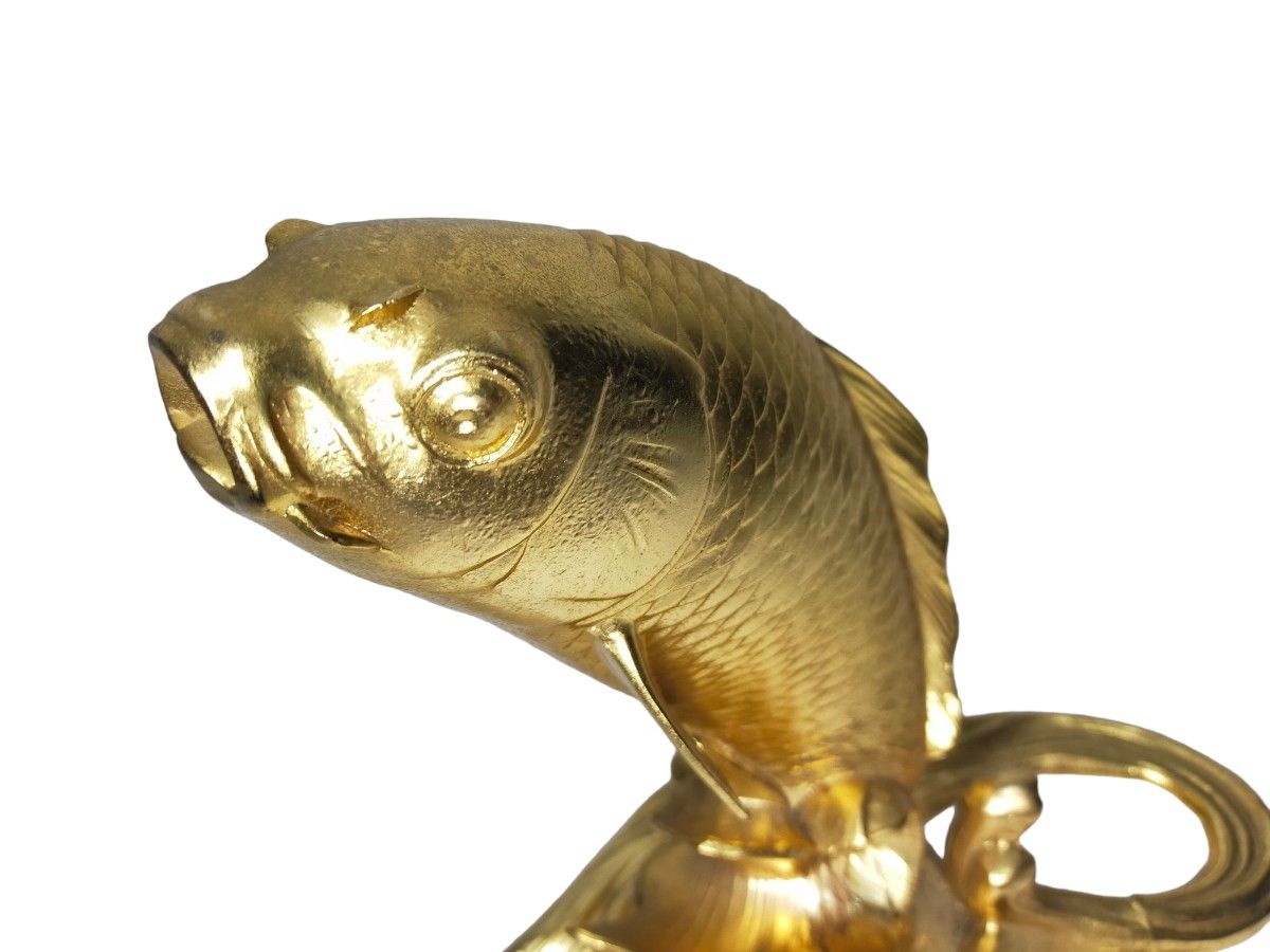 『吉祥飛鯉』合金製 彫像 彫刻 こい カープ 魚 鯉の滝登り 登竜門 金箔