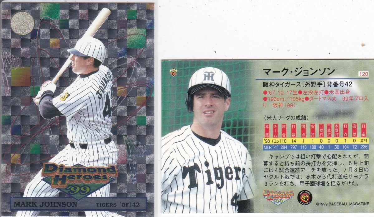 ●1999BBM/DH【M.ジョンソン】 移籍,ルーキー：BASEBALL CARD No.１２０:阪神 R_画像1