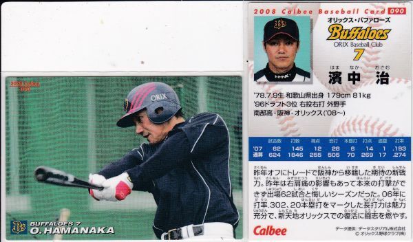 ●2008カルビー 【濱中 治】 BASEBALL CARD No.０９０：Orix R5_画像1