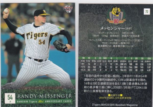 ●2015BBM阪神/80周年 【メッセンジャー】 BASEBALL CARD No.７２ R3_画像1