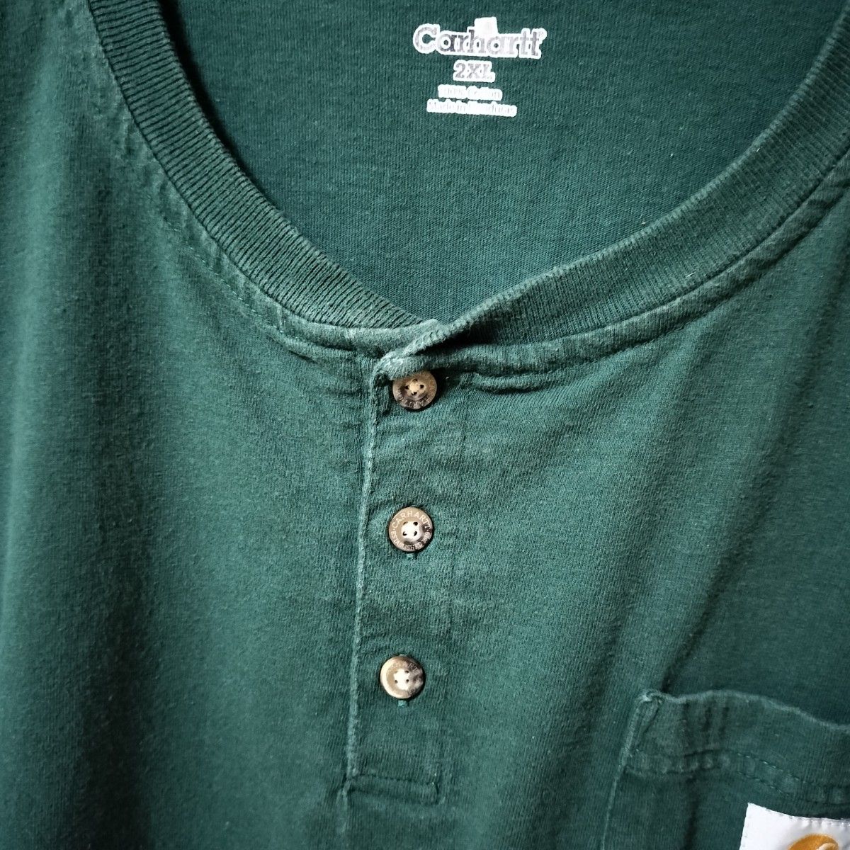 carhartt 緑 ヘンリーネック Tシャツ 半袖 カーハート メンズ2XL 古着 オーバーサイズ ゆるダボ