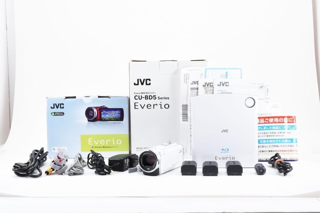 箱付美品JVC GZ-E600 ビデオカメラ BDライター付き ケンウッド　ビクター　バッテリー3個　充電器　説明書　ケーブル_画像1
