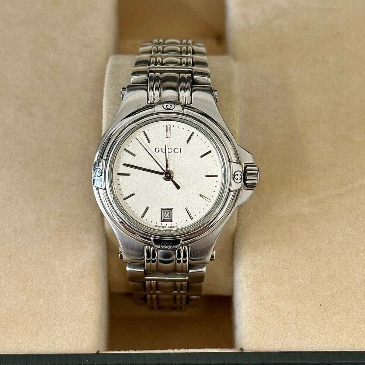[F0425]GUCCI Gucci наручные часы пара часы мужской женский серебряный 