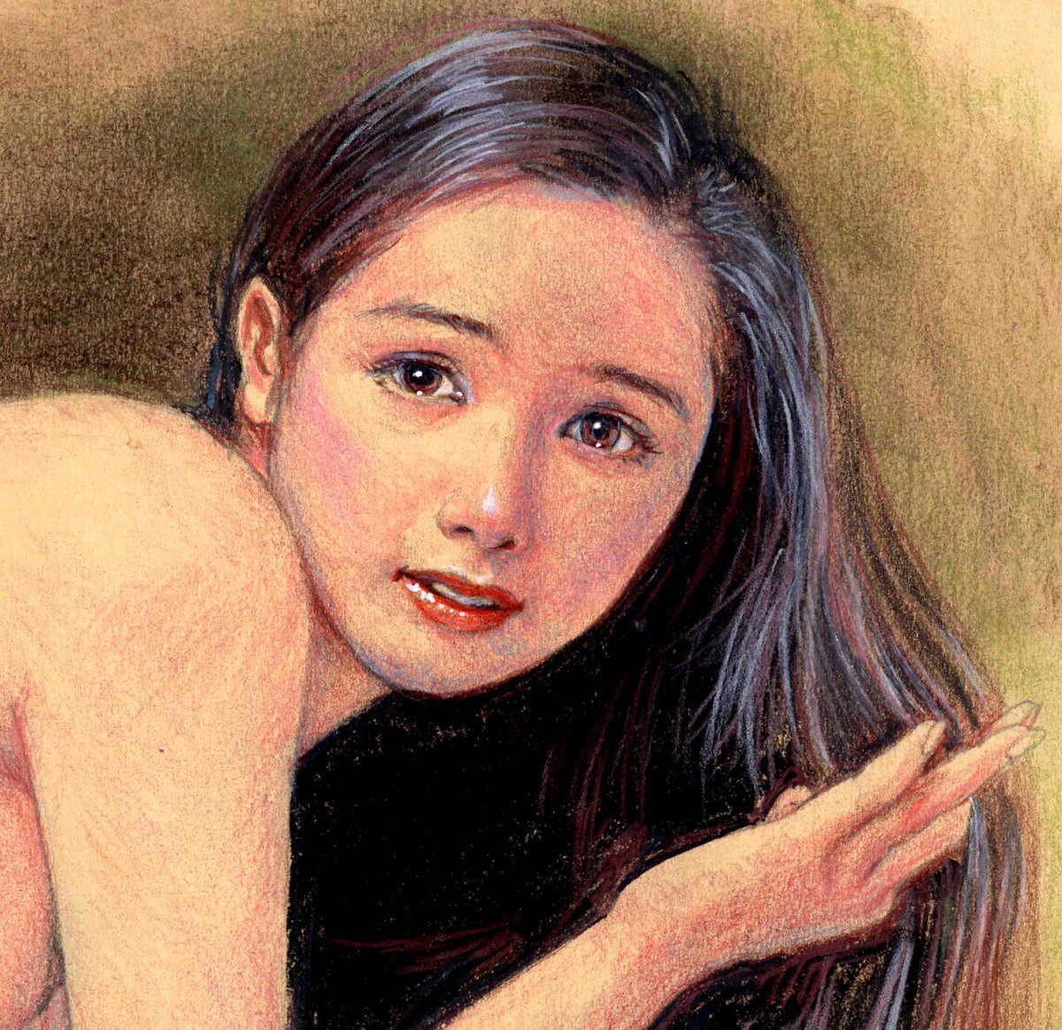１００円!版画 石川吾郎 本人の本人のオリジナルパステル美人画です！裸婦106_画像2