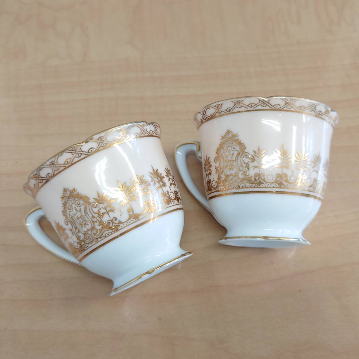 65799-3 Noritake ノリタケ カップ＆ソーサー 2客セット デミタスカップ ピンク 金彩 洋食器_画像3