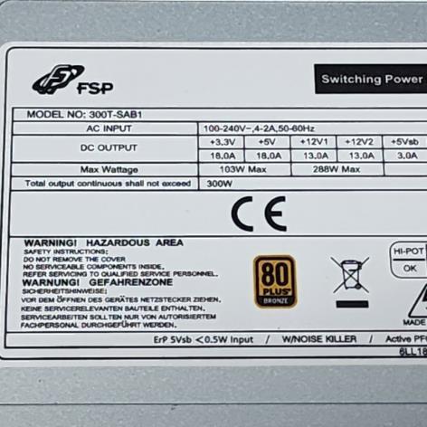 YM0220★中古電源ユニットFSP GROUP 300T-SAB1 300W 80＋BRONZE認証 TFX電源(スリムケース用)ユニット_画像2