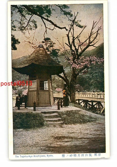 XZA6170●京都 嵐山渡月橋畔の桜 *傷み有り【絵葉書】_画像1