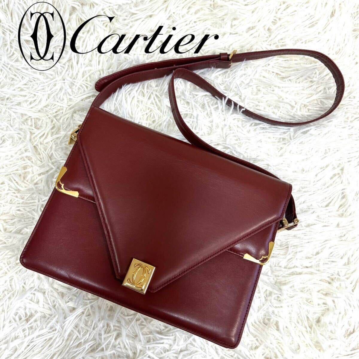 Cartier Cartier сумка на плечо Must линия наклонный .. плечо .. бордо кожа Cross корпус 