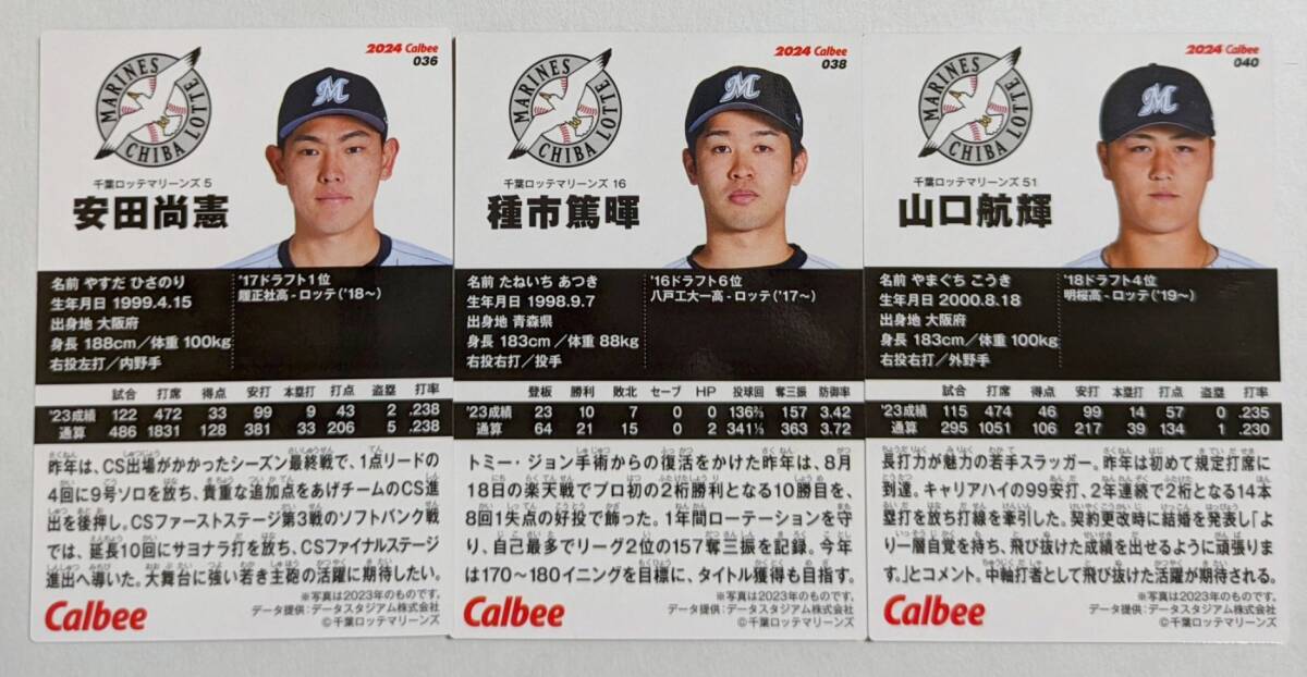 ★2024 カルビー プロ野球チップス 第1弾　 レギュラーカード ロッテ 3枚 ★_画像1