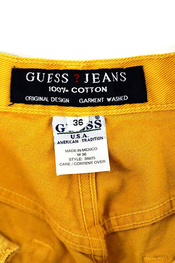 Used 90s GUESS Yellow Color Denim Baggy Short Pants Size W35 古着_画像7