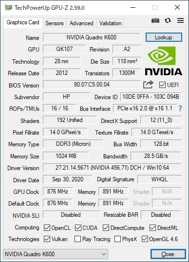 NVIDIA Quadro K600 1GB DDR3 ★ロープロファイル専用★_画像5