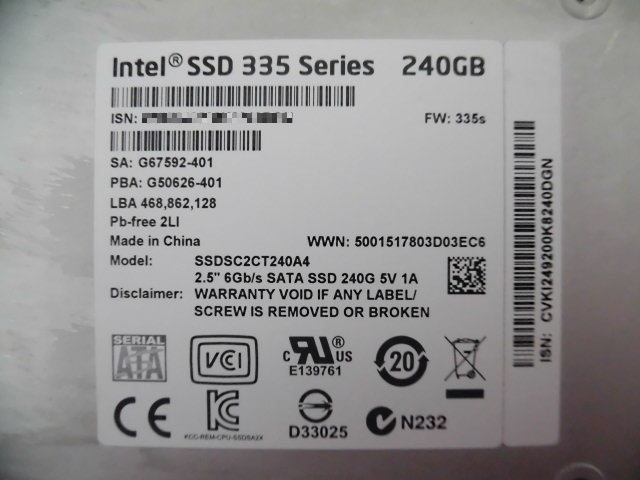INTEL (SSDSC2CT240A4) 240GB SSD SATA600 ★使用12713時間★_画像3