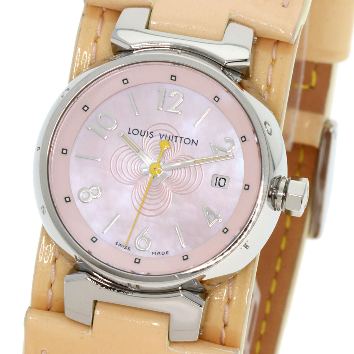 LOUIS VUITTON ルイヴィトン Q1216 タンブール 腕時計 ステンレススチール 革 レディース 中古_画像3