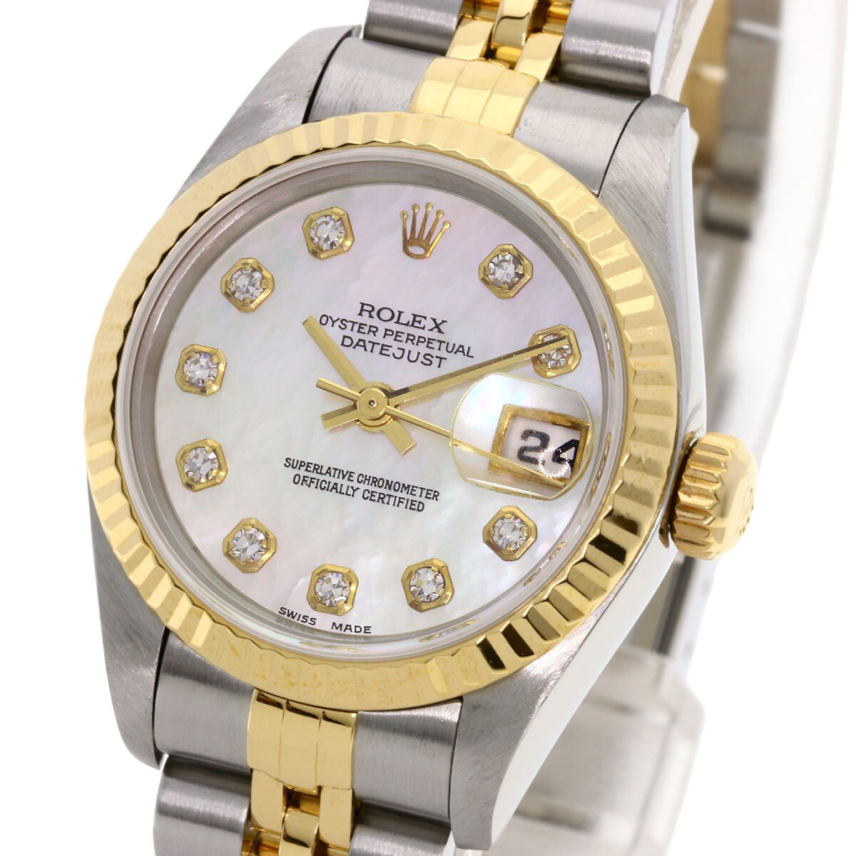 ROLEX ロレックス 69173NG デイトジャスト 10P ダイヤモンド 腕時計 ステンレススチール SSxK18YG レディース 中古_画像3