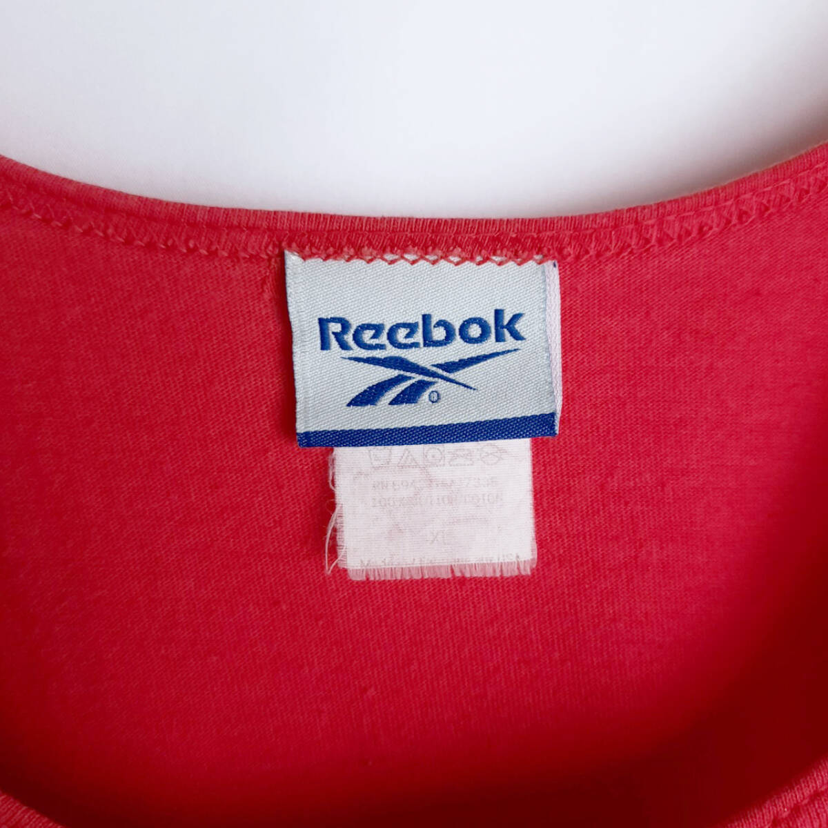 YHqyy/XLサイズ/90s Reebok リーボック ロゴプリント タンクトップ 赤(レッド)系 USED 古着 ノースリーブ スポーツブランド_画像4