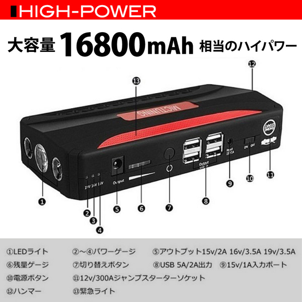 1 иен старт Jump стартер зажигание 12V большая вместимость 16800mAh машина сопутствующие товары отдых батарея израсходованный смартфон зарядка PC источник питания 