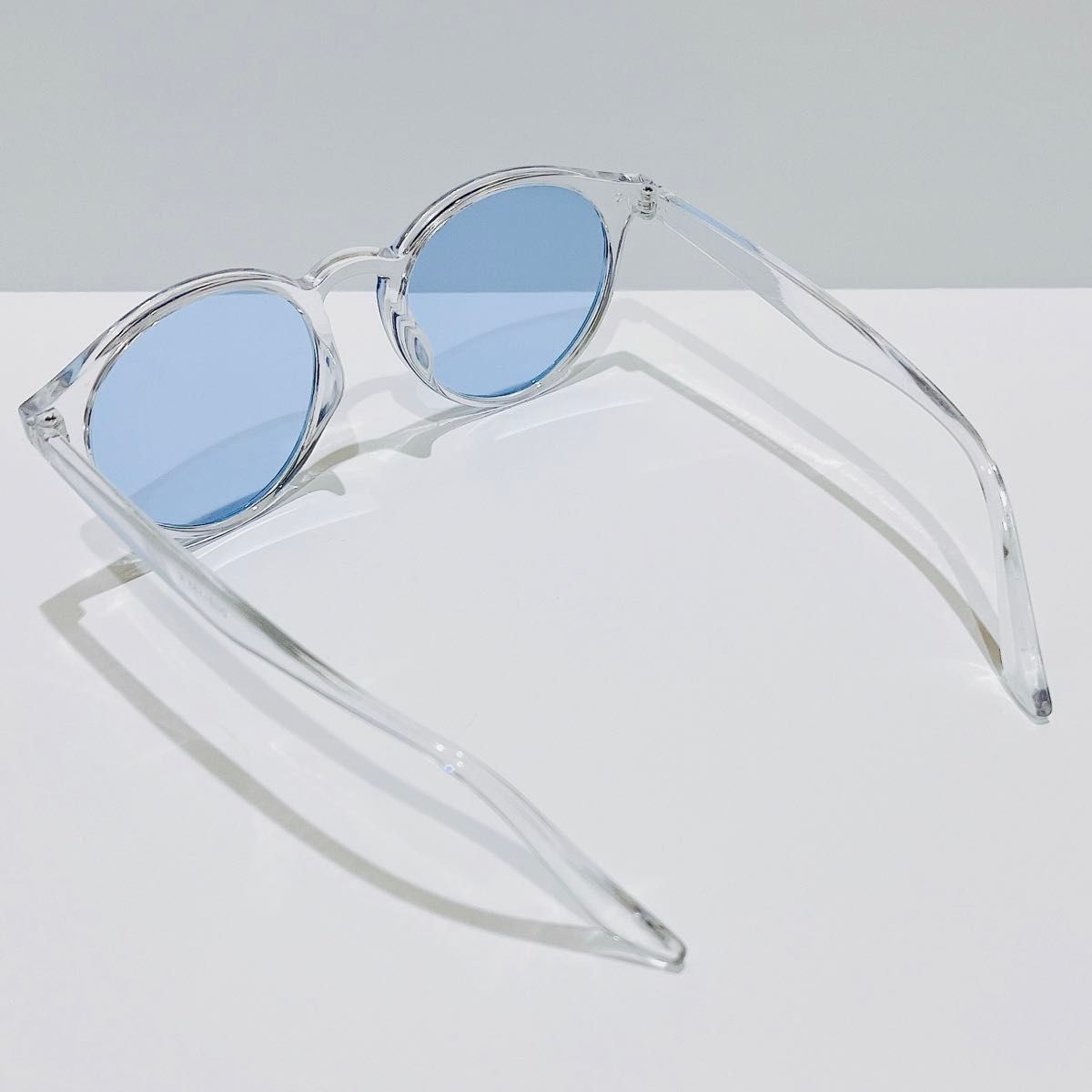 早い者勝ち★新品 ボストン型 サングラス クリアフレーム ライトブルー レンズ UV99 眼鏡 プラスチック 度なし