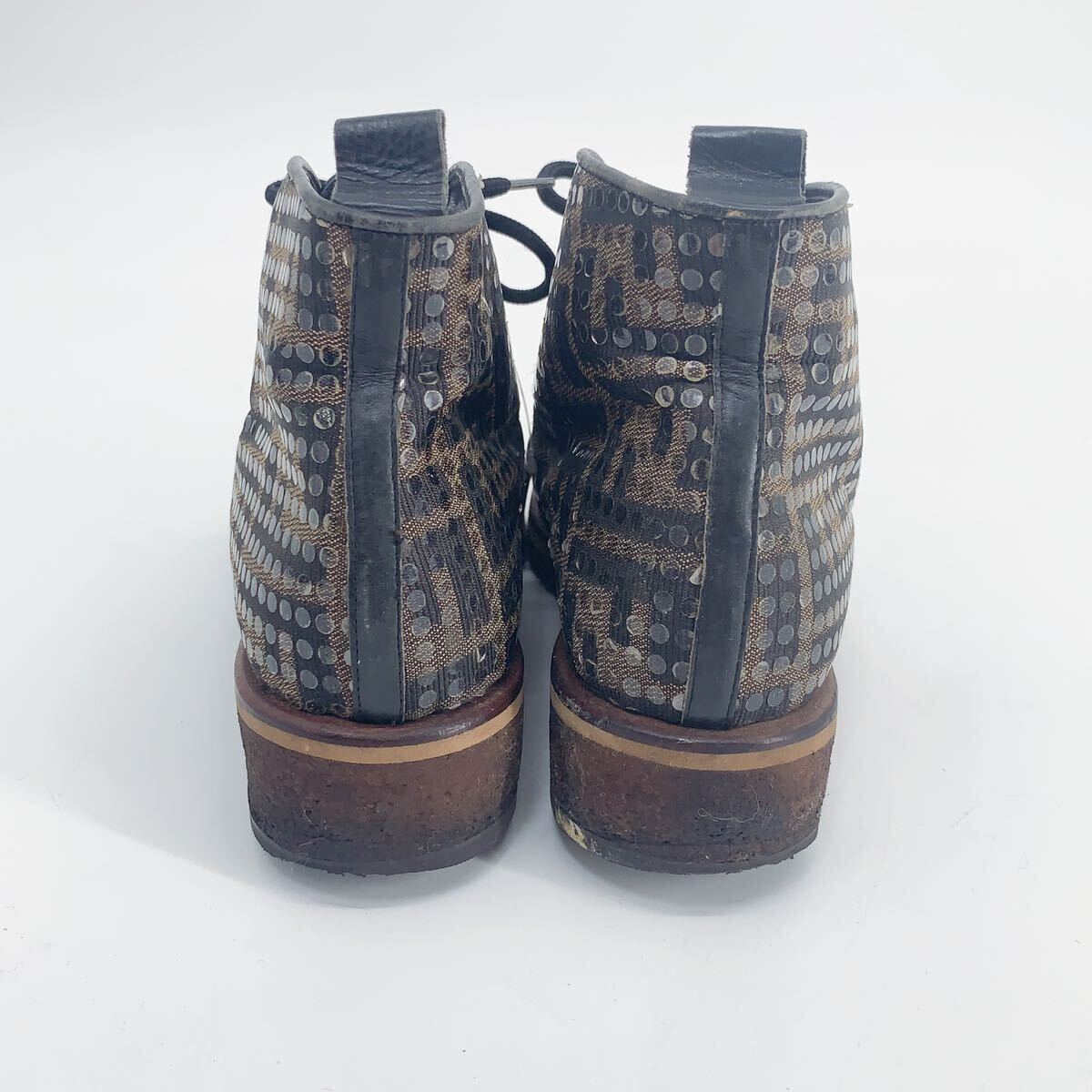 FENDI Fendi short boots shoes shoes Zucca pattern beige Brown canvas leather lady's 