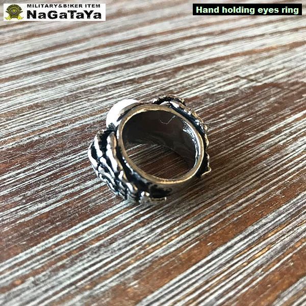  Biker Ring ハンド ホールディング アイボールリング(目の玉) グリーンアイ シルバーニッケルリング 15号 指輪_画像3