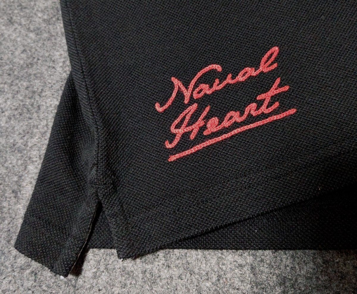 BEAMS   HEART  ビームス/ワッペン付き 半袖ポロシャツ    夏ポロシャツ/黒    メンズS