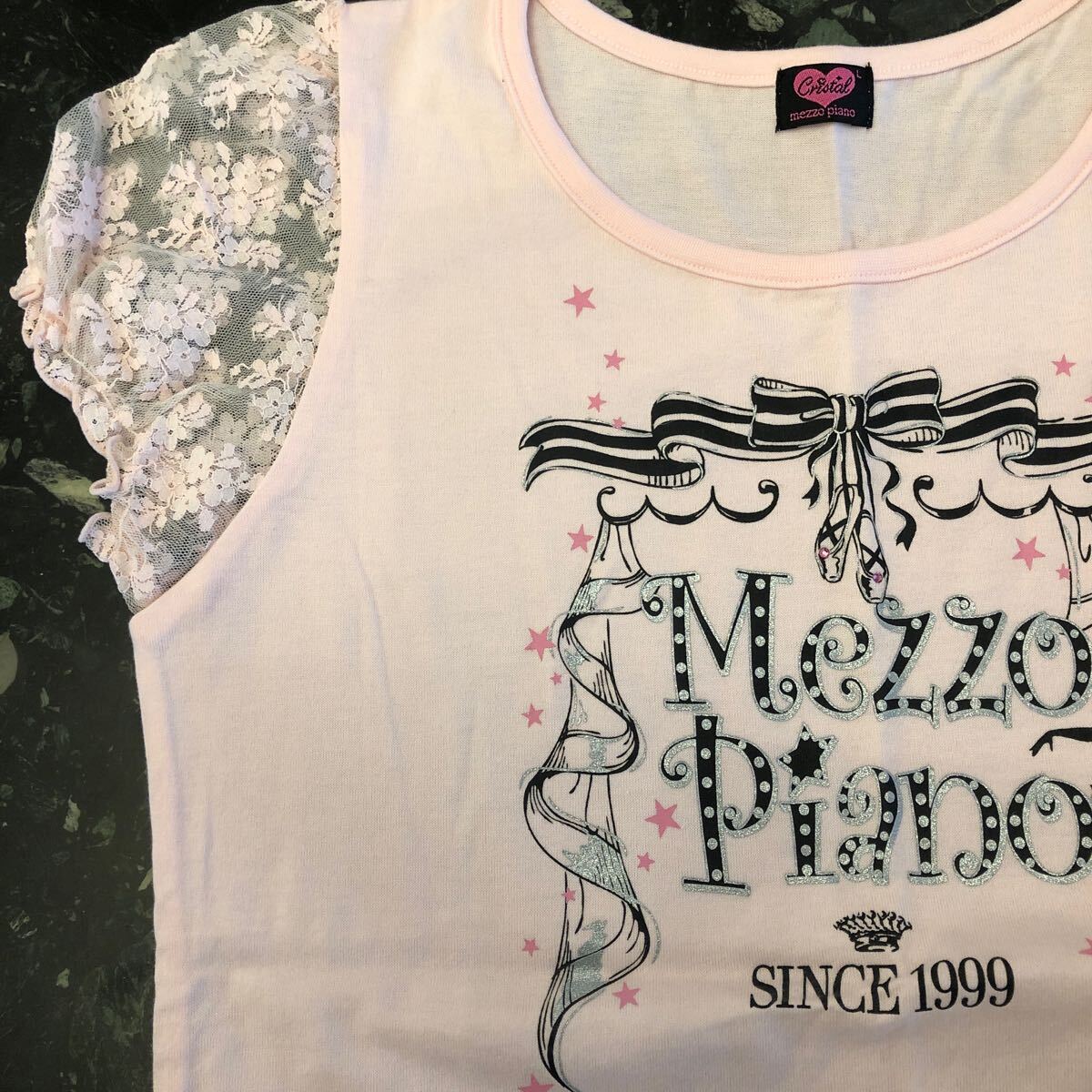 未使用 おまけTシャツ付き mezzo piano メゾピアノ クリスタル ピンク アイスミント Tシャツ L 160計2枚 _画像6