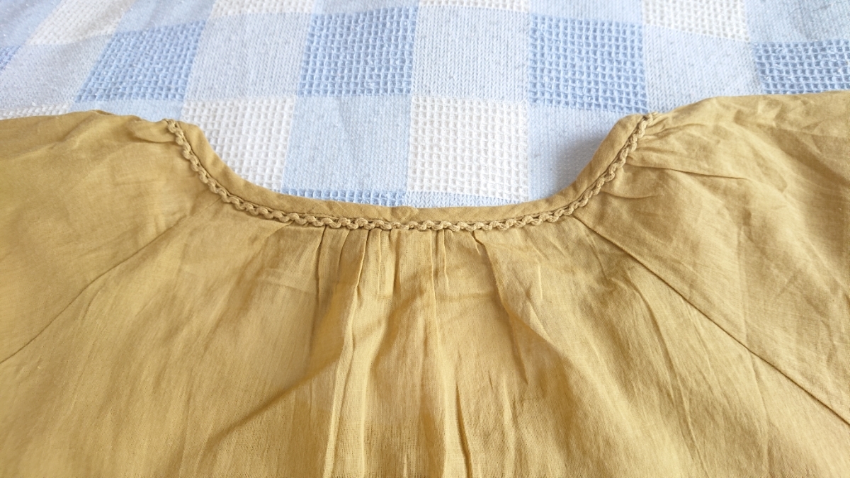 新品 CRAZY DOLL 半袖シャツ インド綿 黄土色 フリルシャツ カ―ディガン レ―ス ゆったり 大きい M_画像5