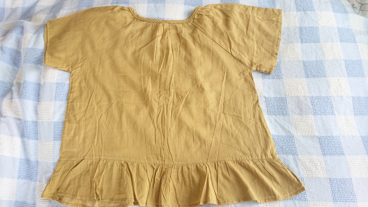 新品 CRAZY DOLL 半袖シャツ インド綿 黄土色 フリルシャツ カ―ディガン レ―ス ゆったり 大きい M_画像4