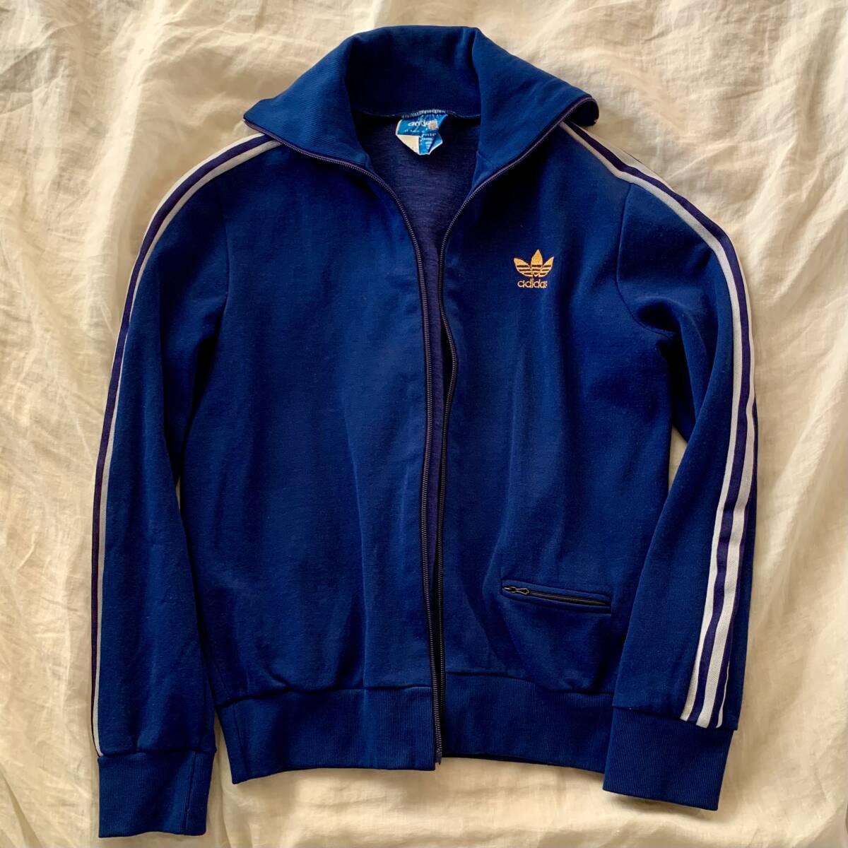 【希少・美品】70s adidas アディダス ジャージ トラックジャケットネイビー 紺ビンテージ オールド 70sフランス製 VENTEX FRANCE _画像3