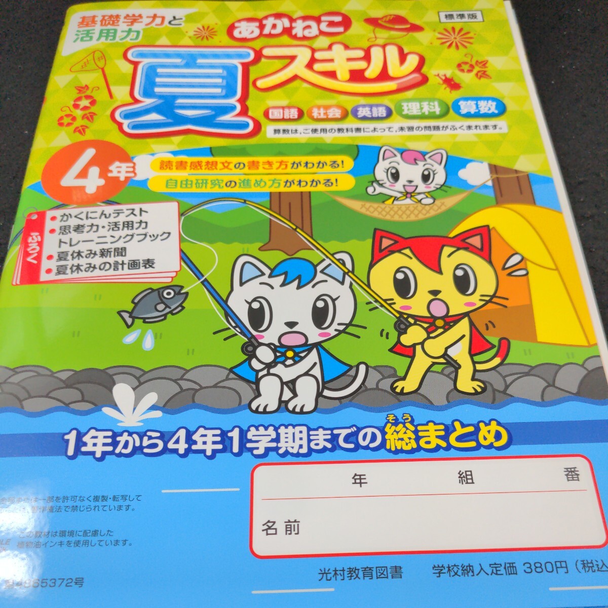 け-038 あかねこ 夏スキル 4年 光村教育図書 問題集 プリント 学習 ドリル 小学生 国語 算数 英語 社会 理科 漢字 テキスト テスト用紙※11_画像3