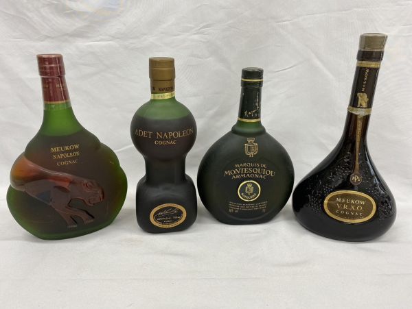 E012 古酒 未開栓 ４点セット MEUKOW NAPOLEON COGNAC VRXO 70cl 75cl 720 40％ ADET アデット ミュコー ナポレオン コニャック ブランデーの画像1