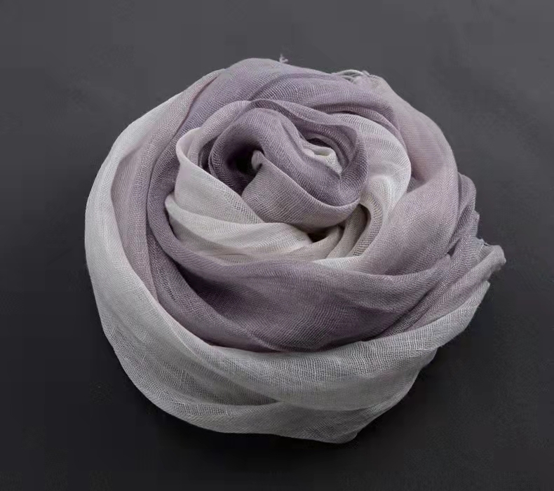 新品 ストール 麻 天然リネン100% 亜麻 大判 グラデーション 紫色 スカーフ ショール UVカット日焼け止め スヌード プレゼント