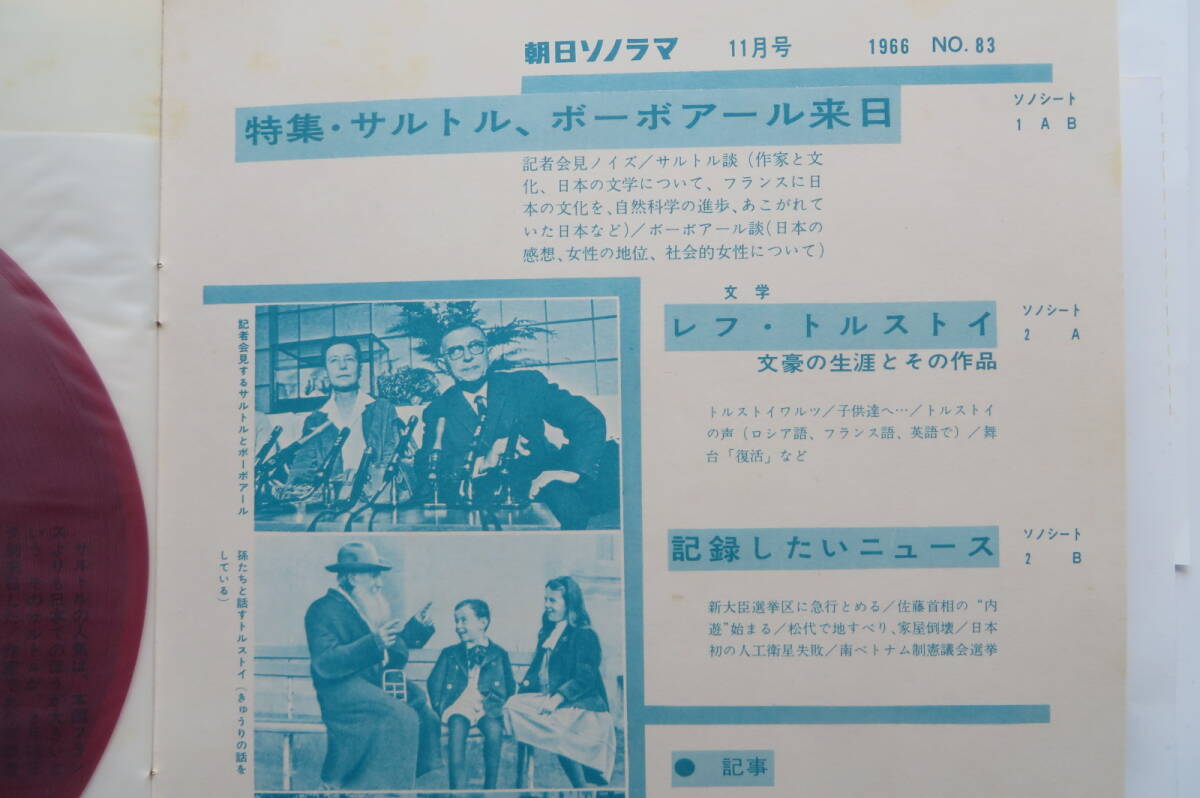 3713 朝日ソノラマ　1966年11月号　No.83　ソノシート2枚　サルトル　ボーボアール　トルストイ_画像5