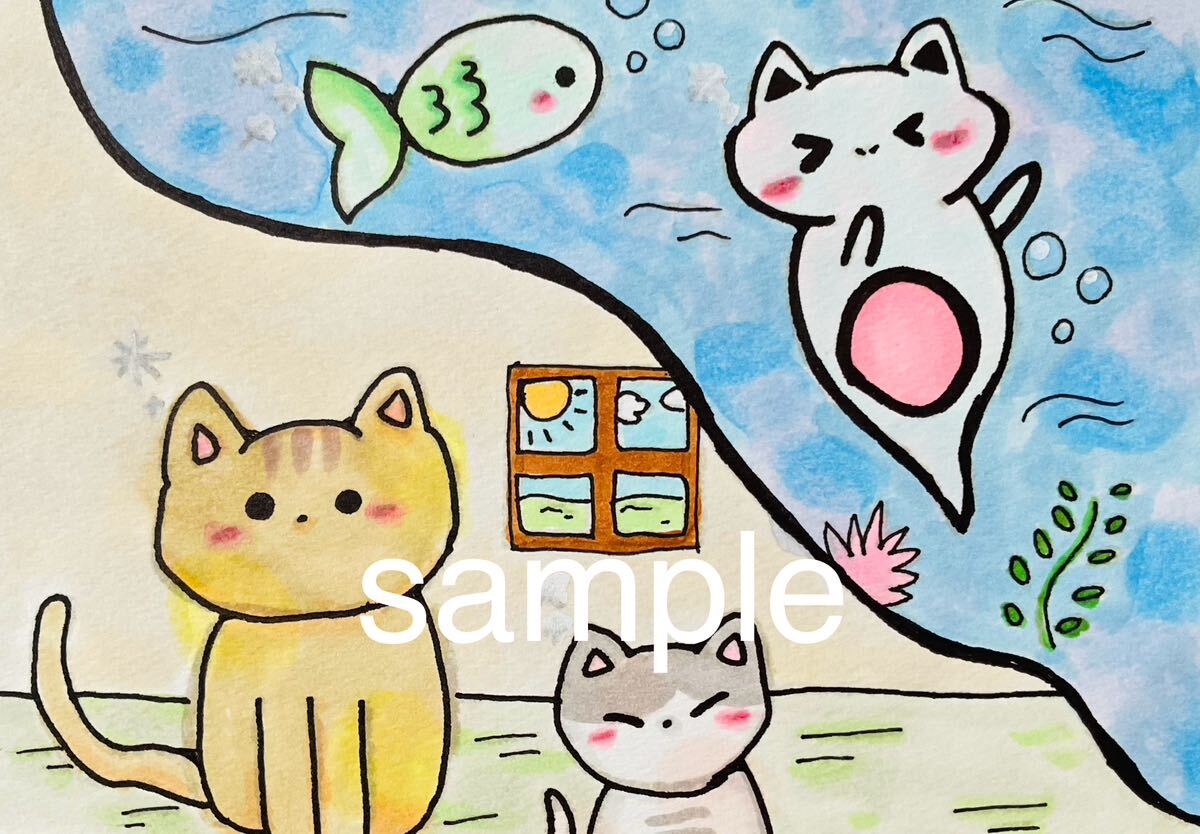  hand-drawn illustrations literary creation cat . fish A5